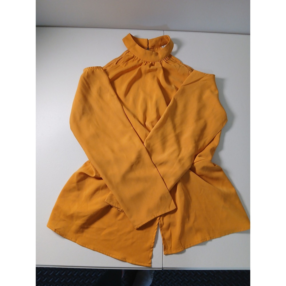 SHEIN Mustard Yellow Cold Shoulder High Neck Knot Front Peplum Blouse Large